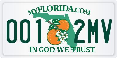 FL license plate 0012MV