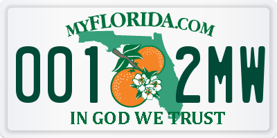 FL license plate 0012MW