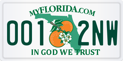 FL license plate 0012NW