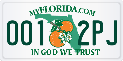 FL license plate 0012PJ