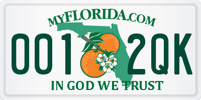 FL license plate 0012QK