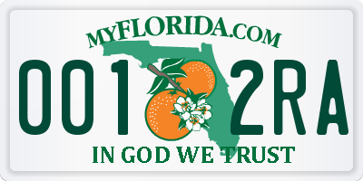 FL license plate 0012RA