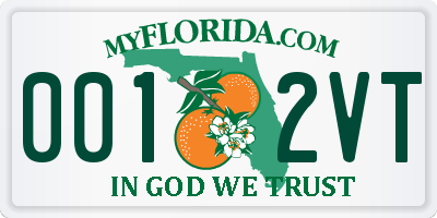 FL license plate 0012VT