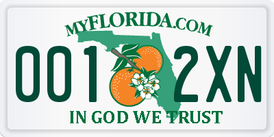 FL license plate 0012XN