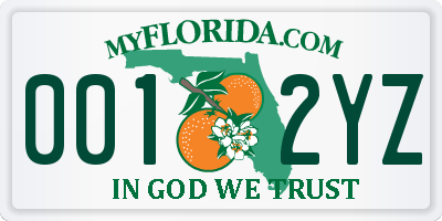 FL license plate 0012YZ