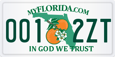 FL license plate 0012ZT