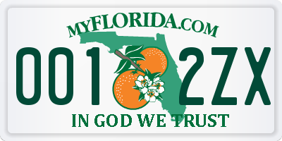 FL license plate 0012ZX