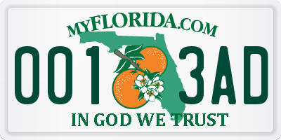 FL license plate 0013AD
