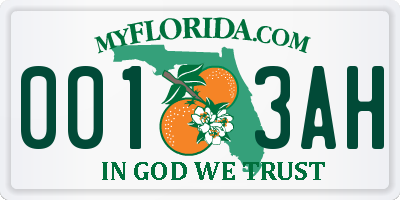 FL license plate 0013AH