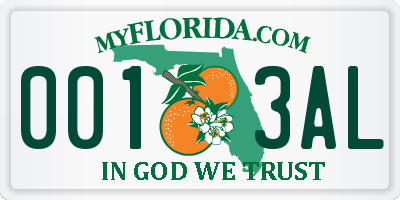 FL license plate 0013AL