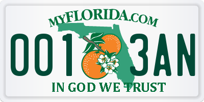 FL license plate 0013AN