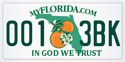 FL license plate 0013BK