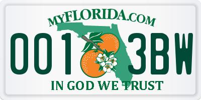 FL license plate 0013BW
