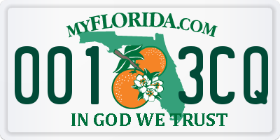 FL license plate 0013CQ