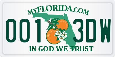 FL license plate 0013DW