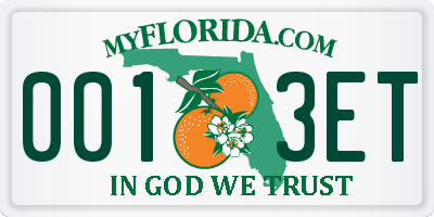 FL license plate 0013ET