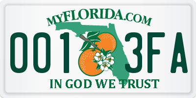 FL license plate 0013FA