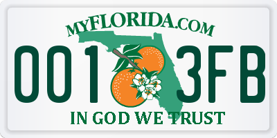 FL license plate 0013FB