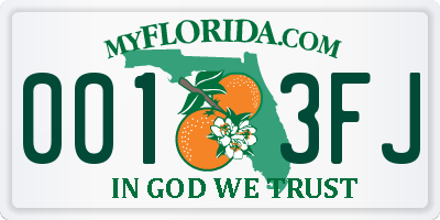 FL license plate 0013FJ