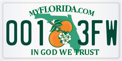 FL license plate 0013FW