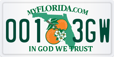 FL license plate 0013GW