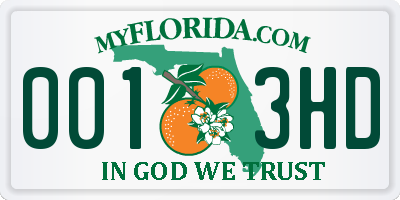 FL license plate 0013HD