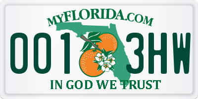 FL license plate 0013HW