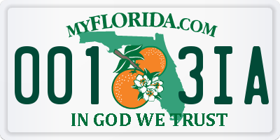 FL license plate 0013IA