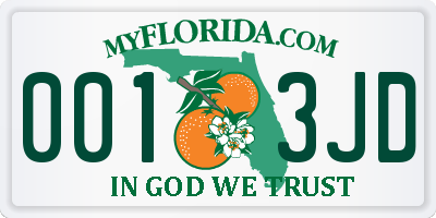 FL license plate 0013JD