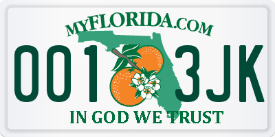 FL license plate 0013JK