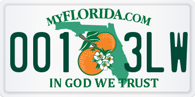 FL license plate 0013LW