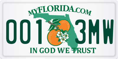 FL license plate 0013MW