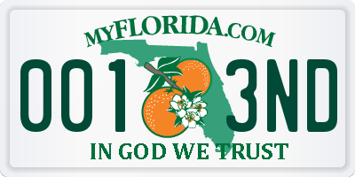 FL license plate 0013ND