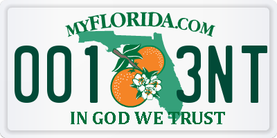 FL license plate 0013NT