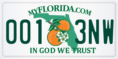 FL license plate 0013NW