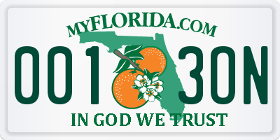 FL license plate 0013ON