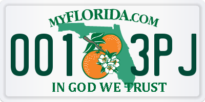 FL license plate 0013PJ