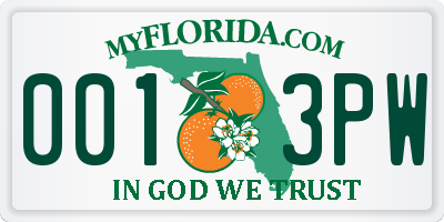 FL license plate 0013PW