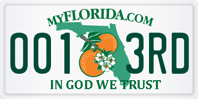 FL license plate 0013RD