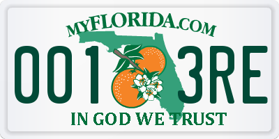 FL license plate 0013RE