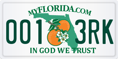 FL license plate 0013RK