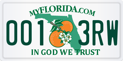 FL license plate 0013RW