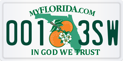 FL license plate 0013SW