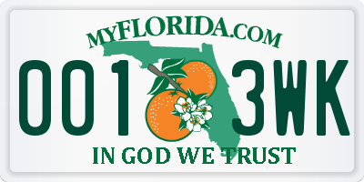 FL license plate 0013WK