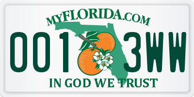 FL license plate 0013WW