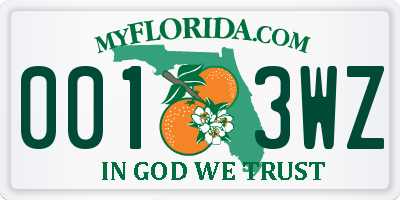 FL license plate 0013WZ