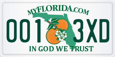 FL license plate 0013XD