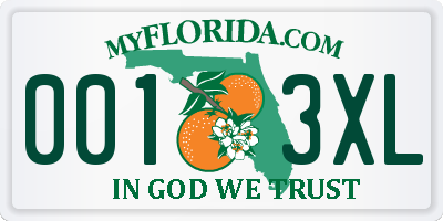 FL license plate 0013XL