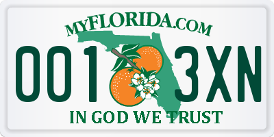 FL license plate 0013XN