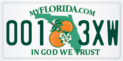 FL license plate 0013XW